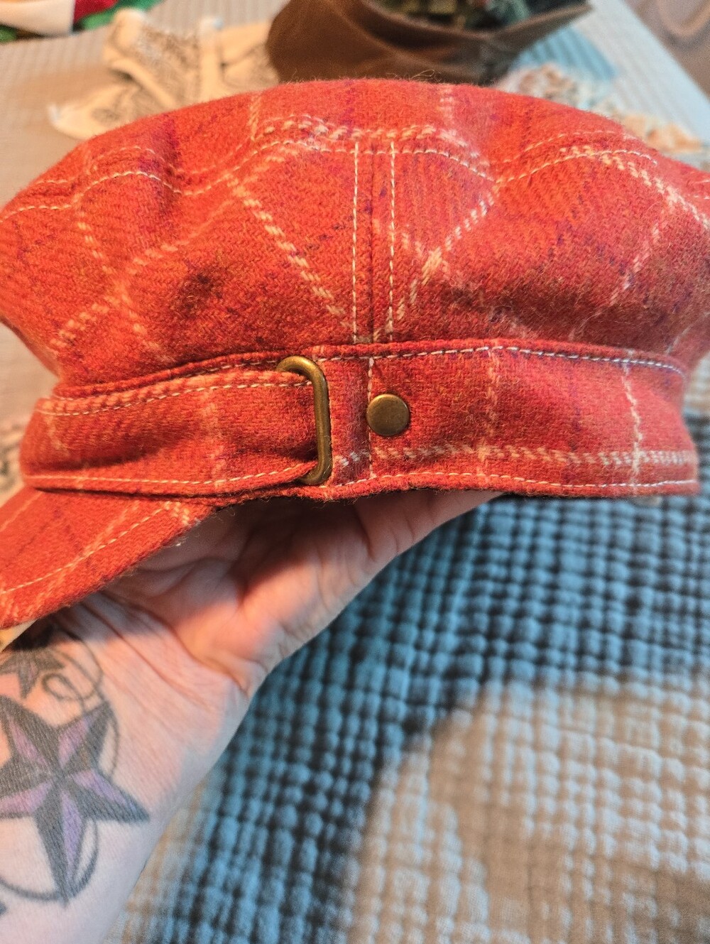 J.Crew Orange Plaid Baker Boy Cap - Picture 3 of 7